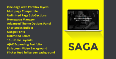قالب SAGA - قالب وردپرس نمونه کار تک صفحه ای